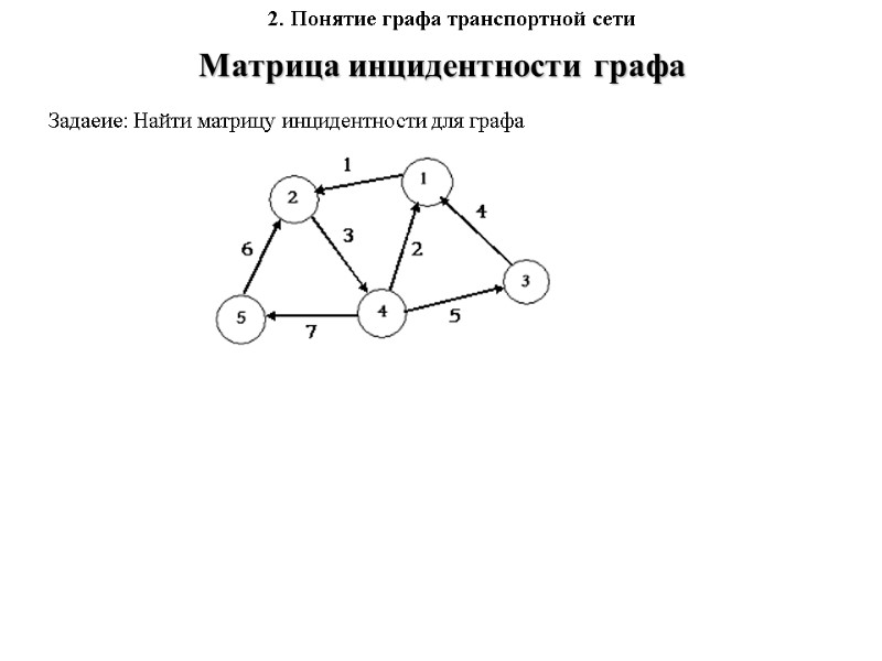 Матрица инцидентности графа  Задаеие: Найти матрицу инцидентности для графа    